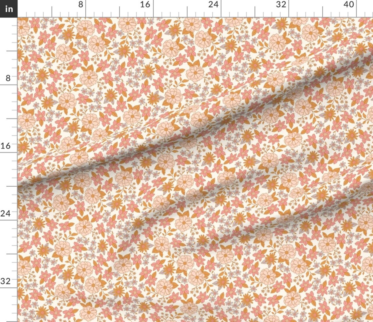 Floral Garden Flowers Orange Pink Colorful Cute Fun Girly Whimsical Boho Bohemian Bloom Valentines Spring Floral Retro Floral Retro Eclectic Custom Printed Fabric by Spoonflower Various Fabrics by the Yard or Fat Quarter